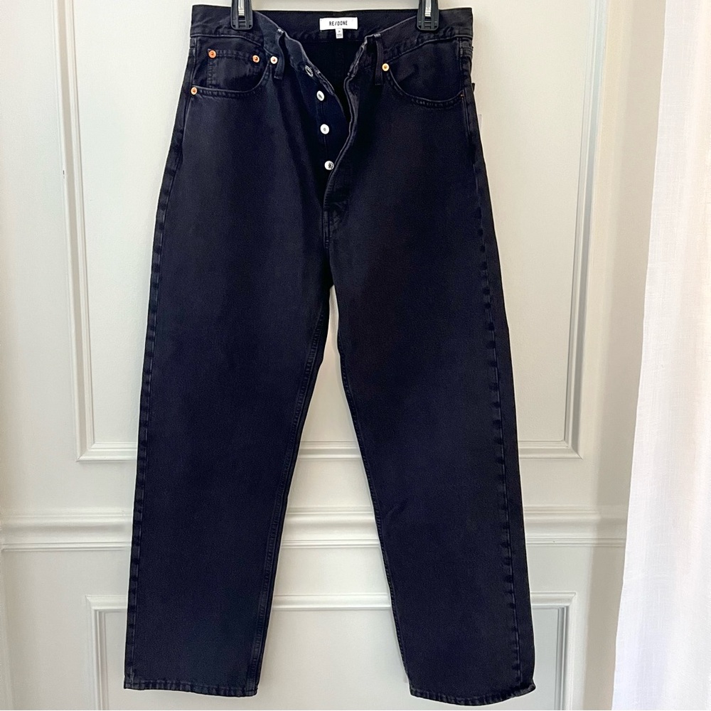 RE/DONE Womens High Rise Straight Leg Jeans in Black wash. Size 29